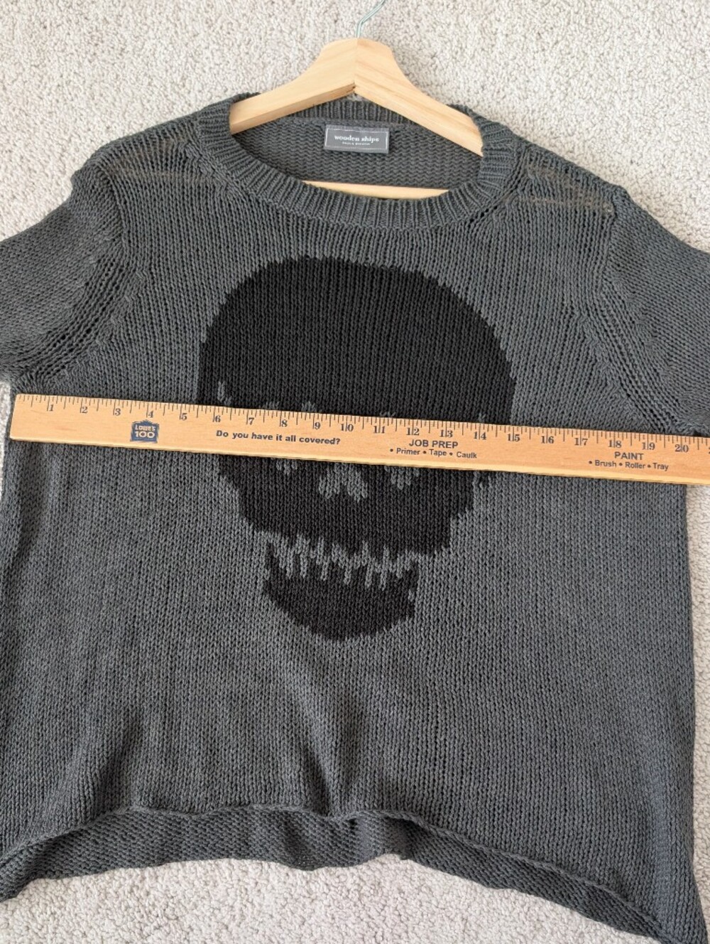 Wooden Ships Women's Gray Skull Heart Eye Sweater Cotton Blend Knit XS/Small - Picture 6 of 7